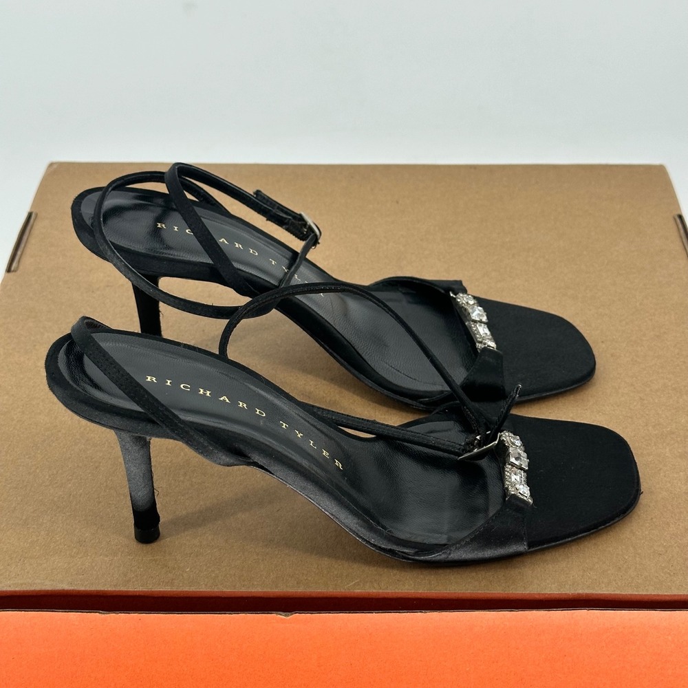 Richard Tyler Sparkly Rhinestone Black Open Square Toe Low Heels Italy 5.5 M - Picture 2 of 7
